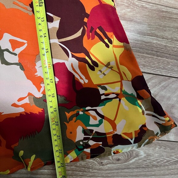 Fun 2 Fun Orange Sheer Top Size L Rolled Tap Long Sleeve Artsy Printed Business - Picture 5 of 5